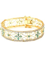 18k Yellow Gold Plated Sterling Silver Emerald and Diamond Accent Bracelet, 7.25"