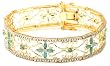 18k Yellow Gold Overlay Sterling Silver Emerald w/ Diamond Accent Bracelet, 7.25"