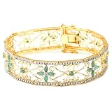 18k Yellow Gold Plated Sterling Silver Emerald and Diamond-Accent Bracelet, 7.25