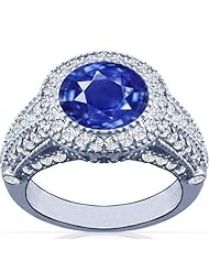 18K White Gold Round Cut Blue Sapphire Ring With Sidestones (GIA Certificate)