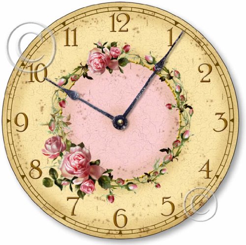 Item C6032 Vintage Style 10.5 Inch Shabby Chic Pink Roses Clock