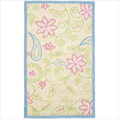 Safavieh Kids Collection SFK362A Handmade Ivory and Blue New Zealand Wool Round Area Rug, 6-Feet