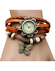 amtonseeshop Newly Fashion Yellow Retro Nice Lady Woman Girl Quartz Fashion Weave Around Leather Bracelet Wrist Watch