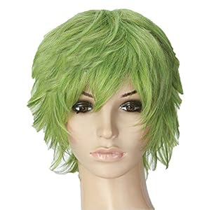 Cool2day Short Cosplay Layered Hair Oblique Bang Full Wig+Free Wig Cap(Model:JF011638) (Green)