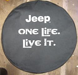 SpareCover&reg; Brawny Series - Jeep Logo One Life. Live It. 30" - 31" Black Denim Tire Cover New