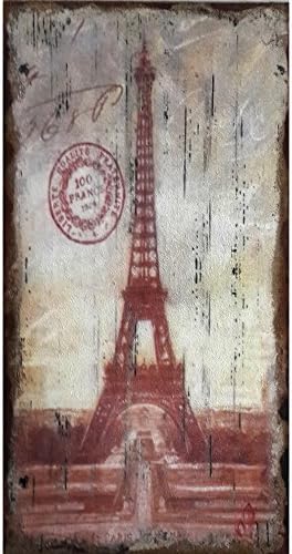 Antique Eiffel Tower Hand Painted Wall Plaque.