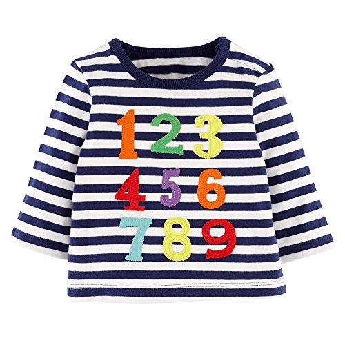 Weixinbuy Kids Baby Girls Cotton Long Sleeve Striped Crewneck T-shirt Tops
