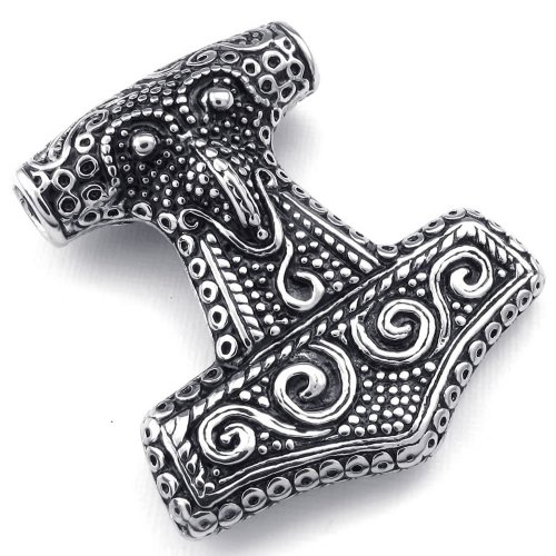 KONOV Mens Vintage Thors Hammer Stainless Steel Pendant Necklace, Black Silver, 24 inch Chain