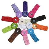 The Trendy Turtle - 12 Assorted Small Gerber Daisy Flower Hair Clip Bows with Soft Crochet Headbands for Infant Baby to Toddlers to Youth Girls - Great to use as hair clips or attach to a headband or beanies