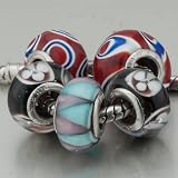 Pugster 5 Pale Blue Black Pandora Beads Bracelets