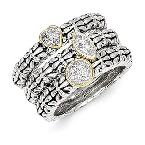 Genuine IceCarats Designer Jewelry Gift Size 8.00 Sterling Silver W/14K 1/20Ct. Diamond 3 Stackable Rings In 14K/Silver Two-Tone.