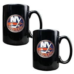 New York Islanders NHL 2pc Black Ceramic Mug Set - Primary Logo by Great American Products