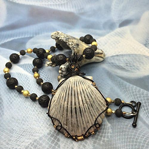 Wire Wrapped Outer Banks Seashell pendant necklace, wrapped seashell necklace, OBX shell necklace, seashell jewelry, lava rock necklace