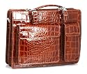 Patent leather briefcase, alligator - brown design