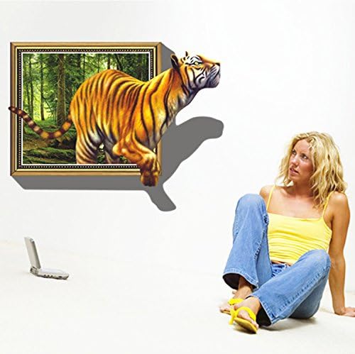 3D Effect Tiger Broke Through The Walls of The Plane Wall Stickers Removable Stickers 70*100cm