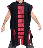 Mens Shirt Cap Sleeve Black Red Silk Trim Many Buttons Long Style 4XL
