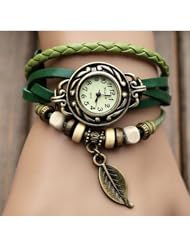 Woman Lady Men Hot Fashion Classic Leather Strap Roma Number Dial Quartz Watch WHS1 (Green-5)
