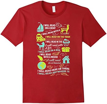 Men's I Will Read Here Or There - I Will Read Anywhere Tee Shirt XL Cranberry