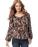 MICHAEL Michael Kors Petite Top, Long Sleeve Printed Silk Peasant