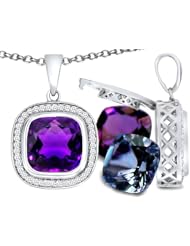 Switch-It Gems(tm) Interchangeable Simulated Amethyst Pendant Set with 12 Cushion Cut 10mm Birthstones Included