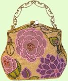 An Attractive Purple and Pink Flower Pattern Beaded Evening Handbag,tint Silver Base W/shoulder Drop -- #1