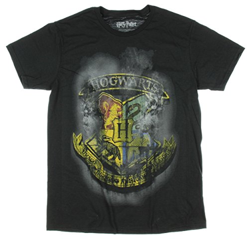 Harry Potter Deathly Hollows Distressed Hogwarts Crest Adult T-shirt