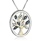 XPY Sterling Silver and 14k Yellow Gold Diamond Tree of Life Pendant Necklace 