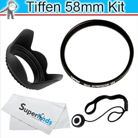 Tiffen 58mm UV Protection Filter + Lens Cap Keeper + 58mm Lens Hood + MicroFiber Cleaning Cloth For The Canon Digital EOS Rebel T4i, T3i, T3, T1i, T2i, XS, XSi Digital SLR Cameras Which Use Any Of These (18-55mm, 75-300mm, 50mm 1.4 , 55-200mm) Canon Lenses