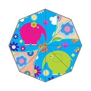 Cute Cartoon Elephant with Flowers Custom Auto Foldable Umbrella