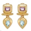 Earrings With 11.45ctw Precious Stones - Genuine Amethysts and Topazes Made in 14K Yellow Gold. Total item weight 21.2g Length 41mm