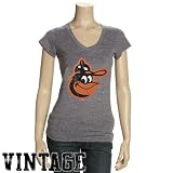 Baltimore Orioles Ladies Charcoal Triblend V-neck Vintage T-shirt