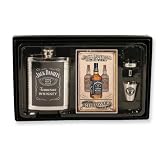 Jack Daniels Leather & Stainless Steel 6oz Cover Flask Gift Set