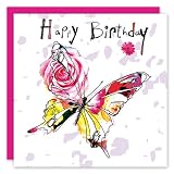 Happy Birthday Floral Butterfly Greeting Card - Sketches Collection by Real & Exciting Designs - FREE UK DELIVERY