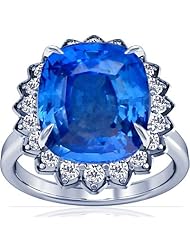 14K White Gold Cushion Cut Blue Sapphire Ring With Sidestones