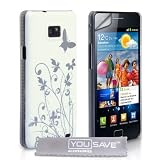 Qualität Weiß Tasche Und Silber Schmetterling Blumen Muster Harte Rückseite Hybride Schutzhülle Für Samsung Galaxy S2 I9100