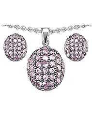 Original Star K (tm) Created Pink Sapphire Oval Puffed Pendant Box Set with matching earrings in 925 Sterling Silver