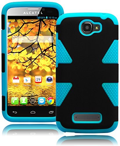 One Touch Fierce 2 Case, Bastex Heavy Duty Hybrid Dynamic Protective Case - Baby Blue Soft Silicone Cover with Black Hard Shell Case for Alcatel One Touch Fierce 2 7040T, Pop Icon A564C