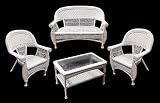 4-Piece White Resin Wicker Outdoor Patio Set - Table, Loveseat and Chairs