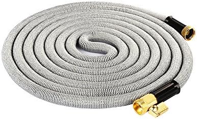 Expanding Hose, Durable Expandable Garden Hose with Solid Brass Ends, Extra Strength Fabric, Double Latex Core (50 feet, Grey)