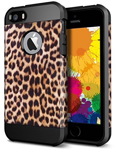 iPhone 5S Case, ELOVEN Ultra Slim Exact Fit Hybrid Dual Layer Shockproof Colorful Picture Design Soft TPU & Hard PC Bumper Protective Armor Case Cover for Apple iPhone 5S/5 - Leopard