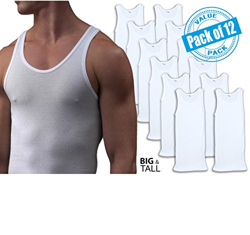 Andrew Scott Mens Big Man 12 Pack Plus Size Muscle Tank a Shirts