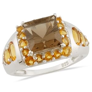 Buy 925 Sterling Silver 4.02cts Smoky Quartz and Citrine Ring