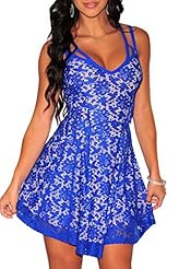 V-neck Polyester/Spandex Lace Illusion Babydoll Sleeveless Mini Dress 