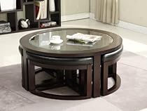 Big Sale 40" Round Coffee Table with 4 Wedge Stools - Espresso Finish