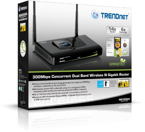 TRENDnet GREENnet 300 Mbps Concurrent Dual Band Wireless N Gigabit Router TEW-673GRU (Black)