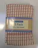 3 pack kitchen basics terry tea towel set 100% cotton  - RED