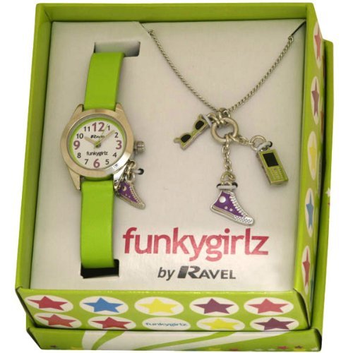 Ravel - Funky Girlz Children's Watch And Charm Necklace Gift Set R4002.11 Green