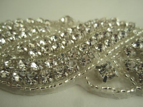 6" Hot Fix Iron on Rhinestone Wave Applique with Small Beads