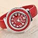 Top Plaza Fashion Women's Cuff Watch, Round Case PU Leather Band, Red