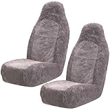 IMAGE OF Front Car High Back Bucket Seat Covers - Genuine Sheepskin Silver - Pair